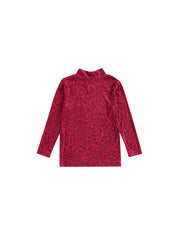 Leopard Mock Neck T-Shirt - Burgundy