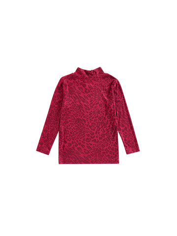 Leopard Mock Neck T-Shirt - Burgundy