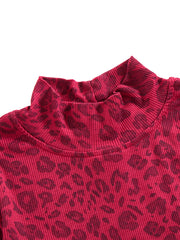 Leopard Mock Neck T-Shirt - Burgundy