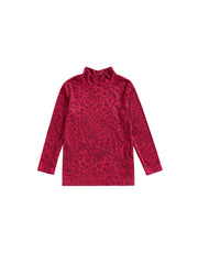 Leopard Mock Neck T-Shirt - Burgundy