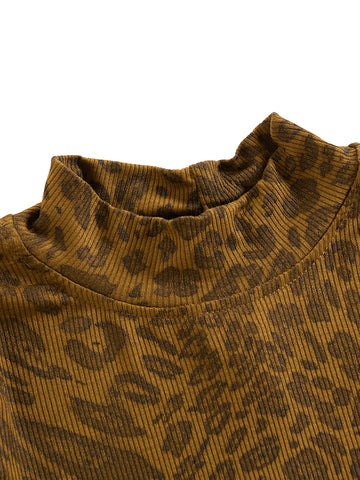 Leopard Mock Neck T-shirt - Green