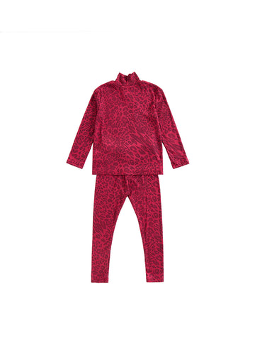 Baby Leopard Mock Neck Set - Burgundy