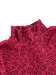 Baby Leopard Mock Neck Set - Burgundy