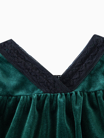 Lace Insert Dress - Green