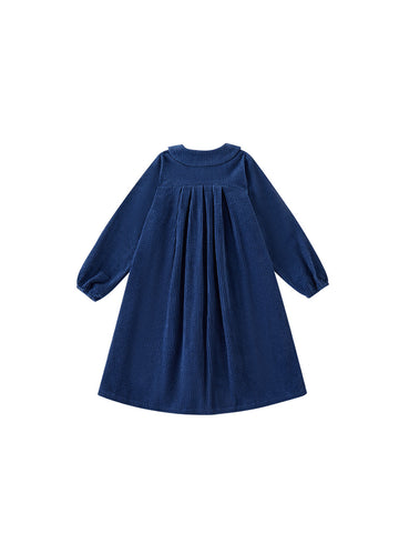 Corduroy Collar Dress - Navy Blue