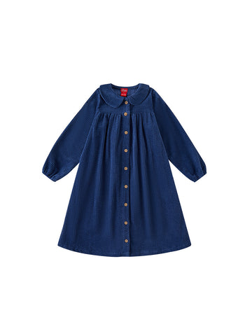 Corduroy Collar Dress - Navy Blue