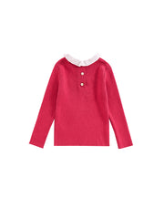 Ruffle Collar Sweater - Cherry Coral