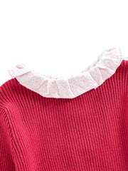 Ruffle Collar Sweater - Cherry Coral