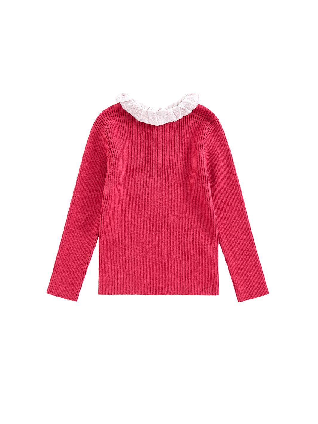 Ruffle Collar Sweater - Cherry Coral