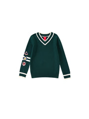 Emblem Combo Stripe Sweater - Forest Green