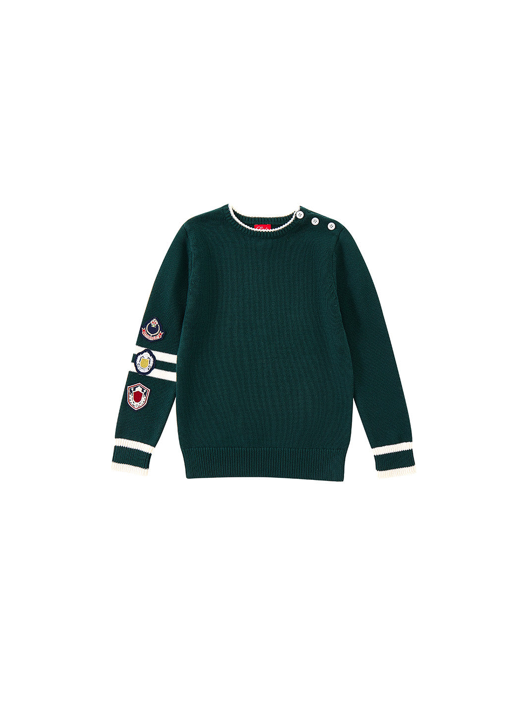 Emblem Shoulder Buttons Sweater - Forest Green