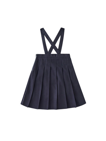 Brushed Pleated Suspenders Skirt - Black