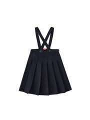 Brushed Pleated Suspenders Skirt - Black