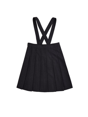 Brushed Pleated Suspenders Skirt - Charcoal