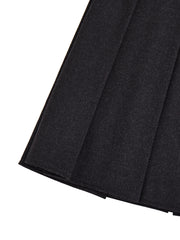 Brushed Pleated Suspenders Skirt - Charcoal