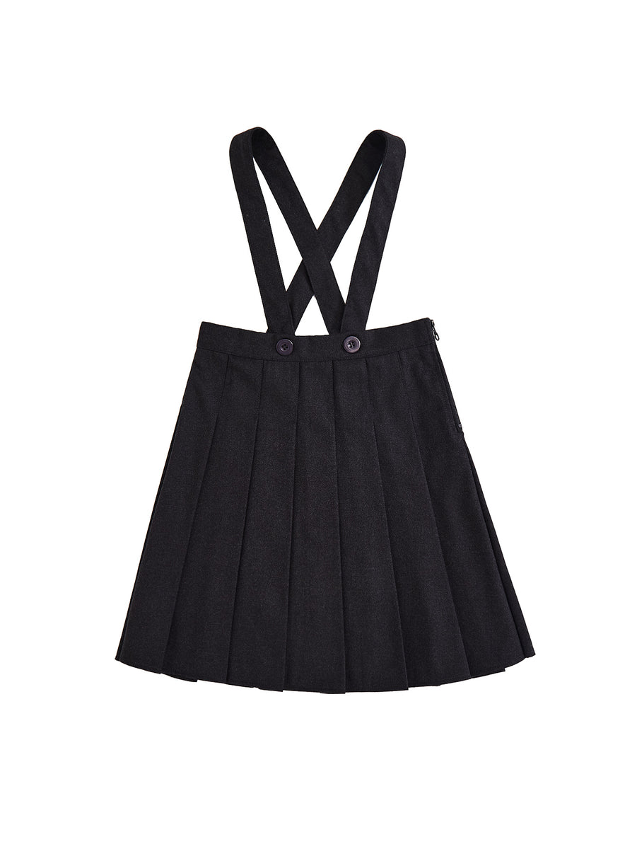 Brushed Pleated Suspenders Skirt - Charcoal – Lulu Kids Clothing