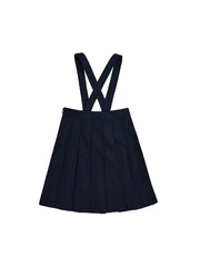 Brushed Pleated Suspenders Skirt - Navy