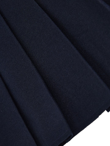 Brushed Pleated Suspenders Skirt - Navy