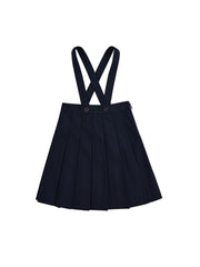 Brushed Pleated Suspenders Skirt - Navy