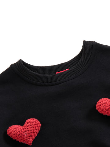 Crochet 3D Heart Sweat Top - Black