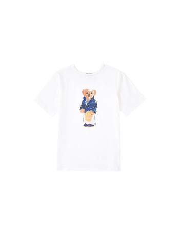 Bear Print Short Sleeve T-shirt -  White