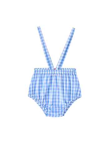 Gingham Patch Romper - Blue