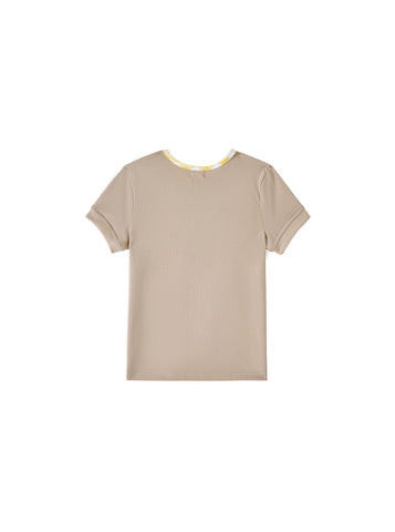 Gingham Print T-Shirt - Beige