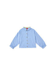 Embroidery Crop Length Shirt - Blue Stripe