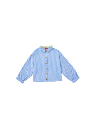 Embroidery Crop Length Shirt - Blue Stripe