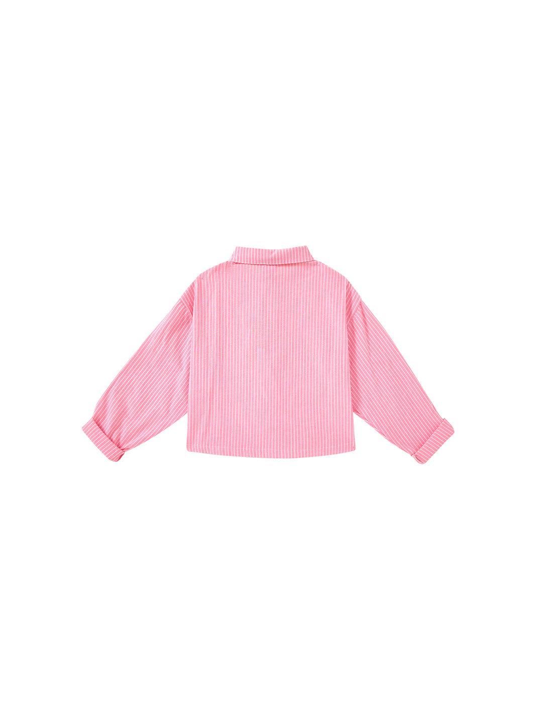 Embroidery Crop Length Shirt - Pink Stripe