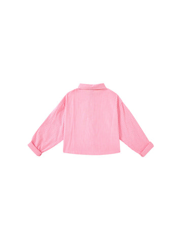 Embroidery Crop Length Shirt - Pink Stripe