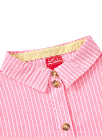 Embroidery Crop Length Shirt - Pink Stripe