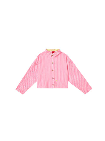 Embroidery Crop Length Shirt - Pink Stripe