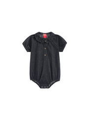 Baby Denim Trim Romper - Black Denim