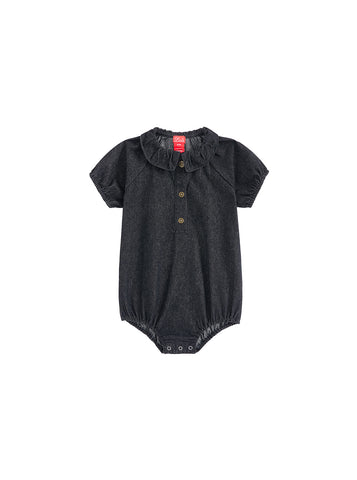 Baby Denim Trim Romper - Black Denim