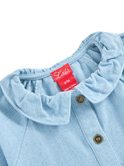 Baby Denim Trim Romper - Pale Blue Denim