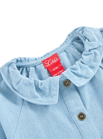 Baby Denim Trim Romper - Pale Blue Denim