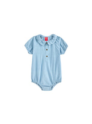Baby Denim Trim Romper - Pale Blue Denim