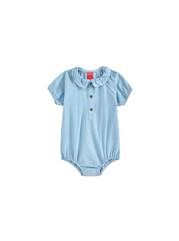 Baby Denim Trim Romper - Pale Blue Denim