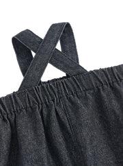 Denim Rib Cuff Trim Overall - Black Denim