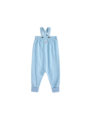 Denim Rib Cuff Trim Overall - Pale Blue Denim