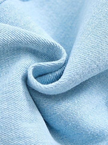 Denim Rib Cuff Trim Overall - Pale Blue Denim