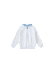 Detachable Denim Collar Top - White/Pale Denim Blue