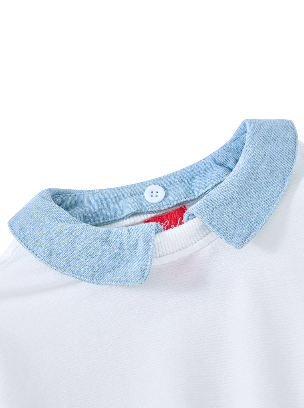 Detachable Denim Collar Top - White/Pale Denim Blue