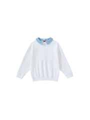 Detachable Denim Collar Top - White/Pale Denim Blue