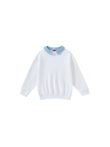 Detachable Denim Collar Top - White/Pale Denim Blue