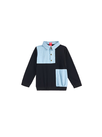 Color Block Trim Polo - Pale Blue Denim