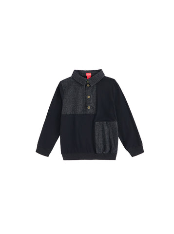 Color Block Trim Polo - Black Denim