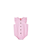Denim Stripe Ruffle Romper