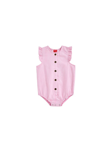 Denim Stripe Ruffle Romper